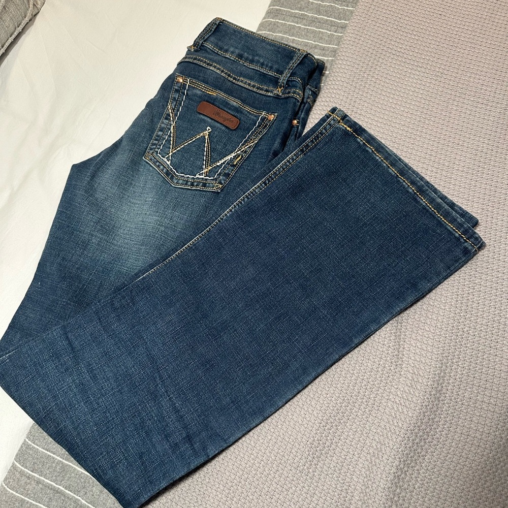 Wrangler Dark Blue Jeans with Combo Stitching Accents